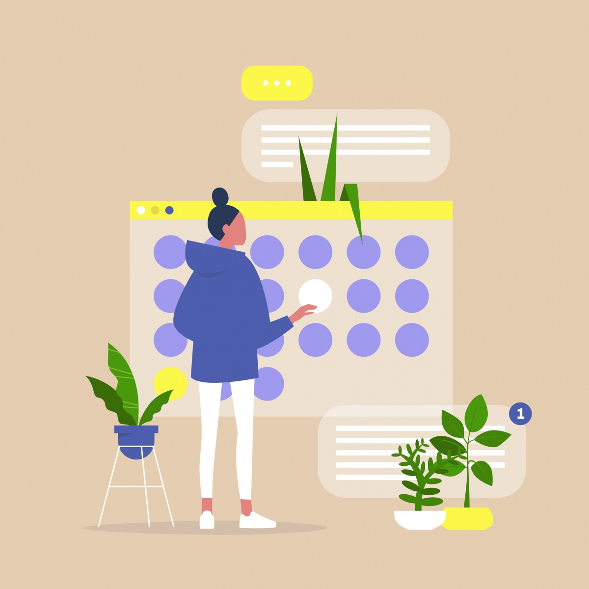 Illustration of a person adding entries into their planner