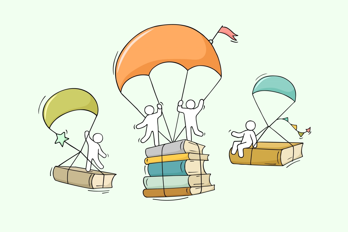 Books parachuting down