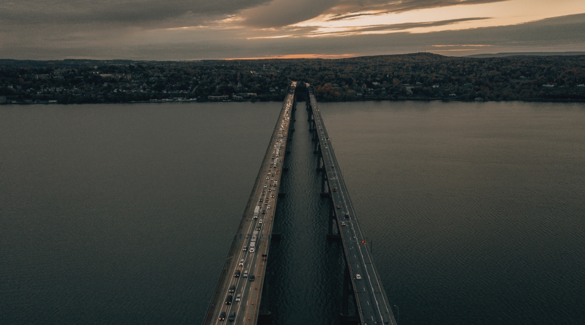 Two bridges running parallel into the distant