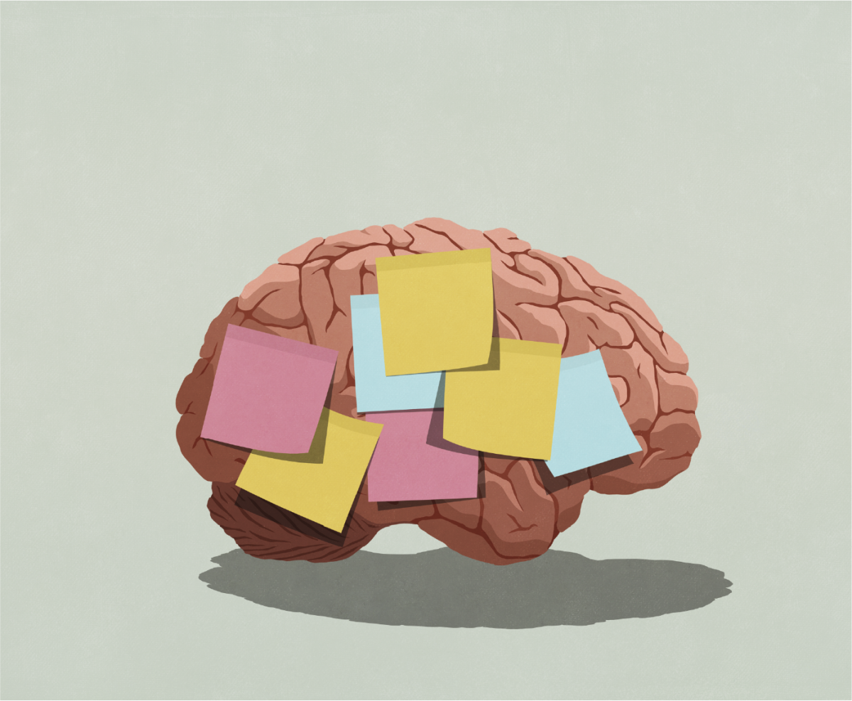 Illustration of colourful sticky notes on a brain.