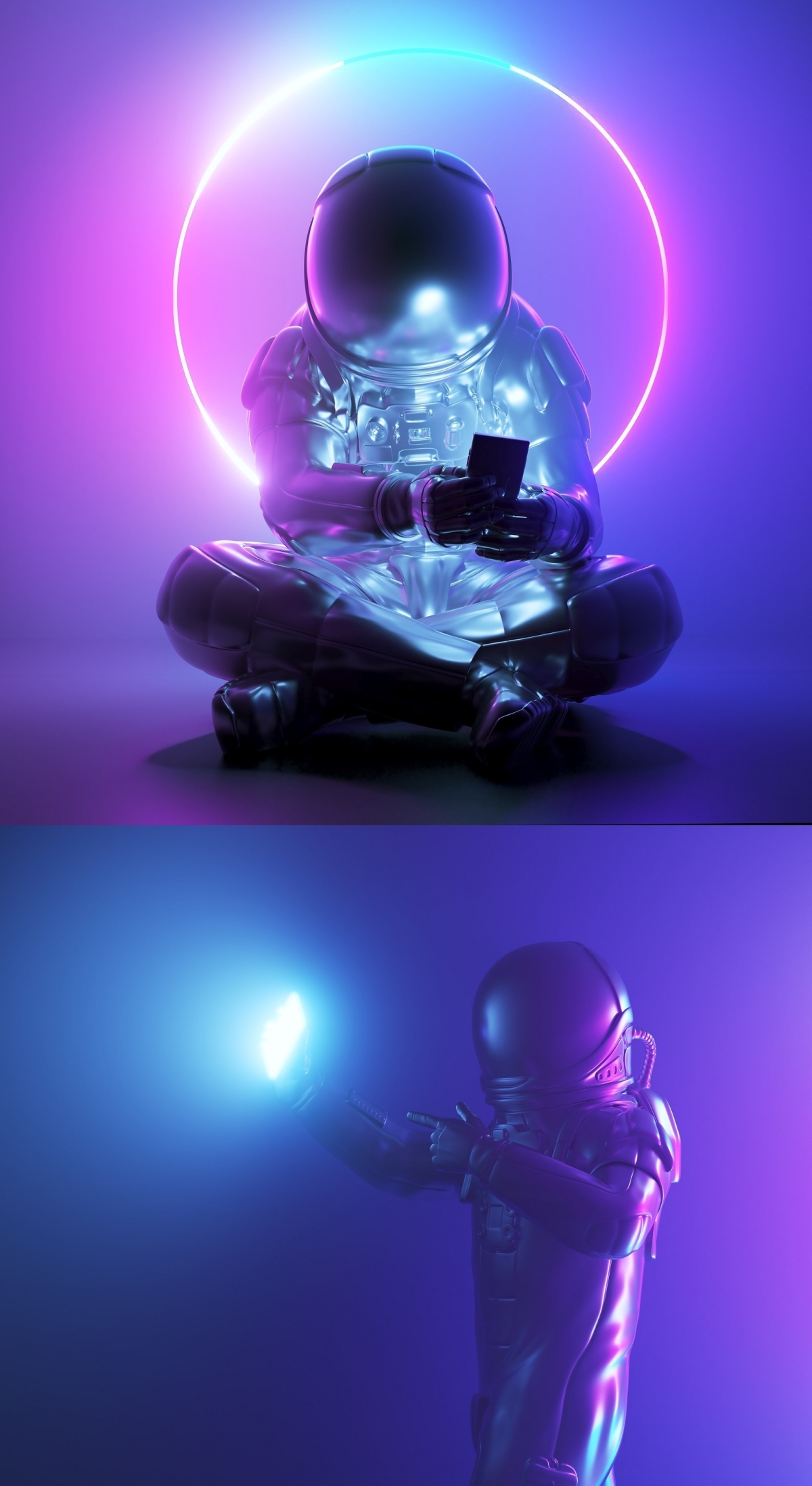 Astronaut using smartphone