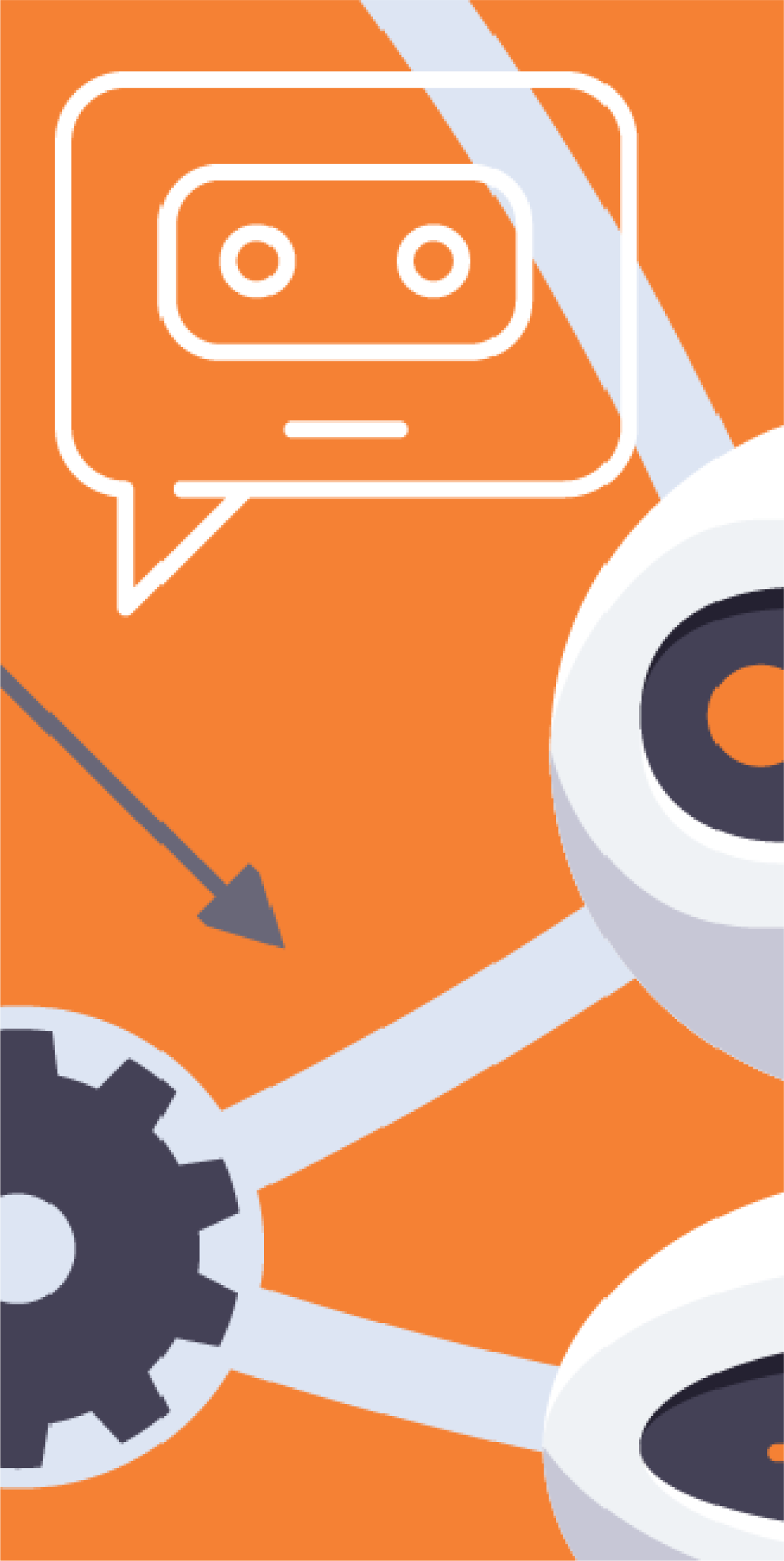 Graphic of a chat bot against an orange background.