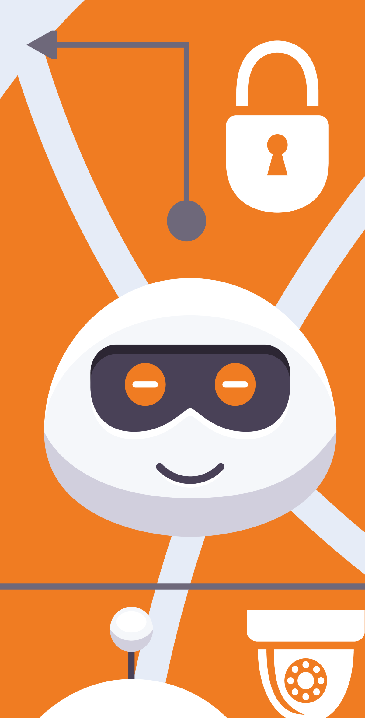 Graphic of a chat bot against an orange background.