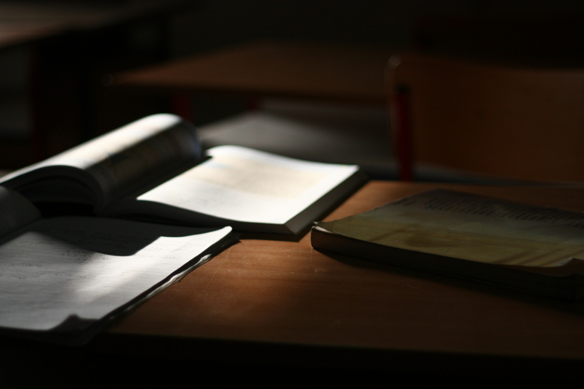 Books under illuminated lighting