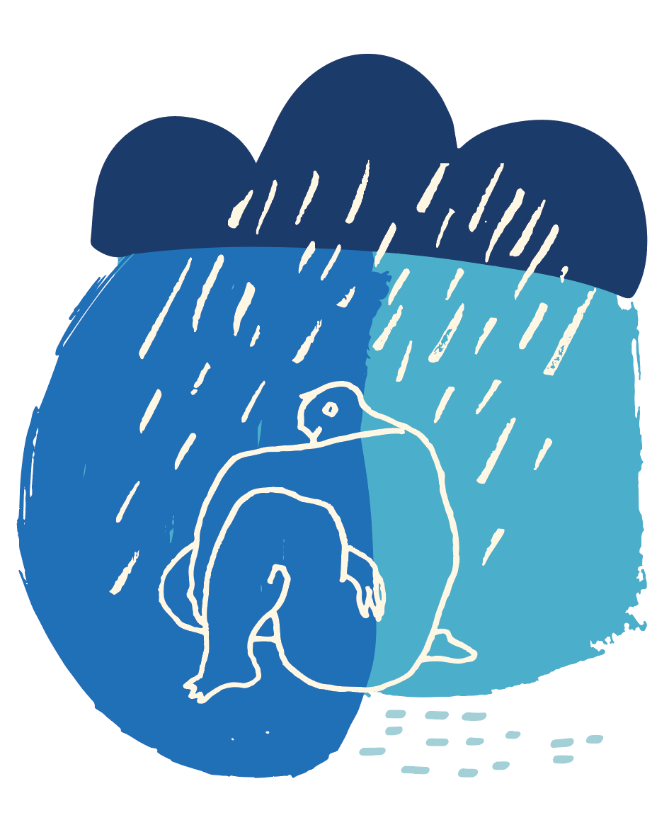 man under rain cloud illustration
