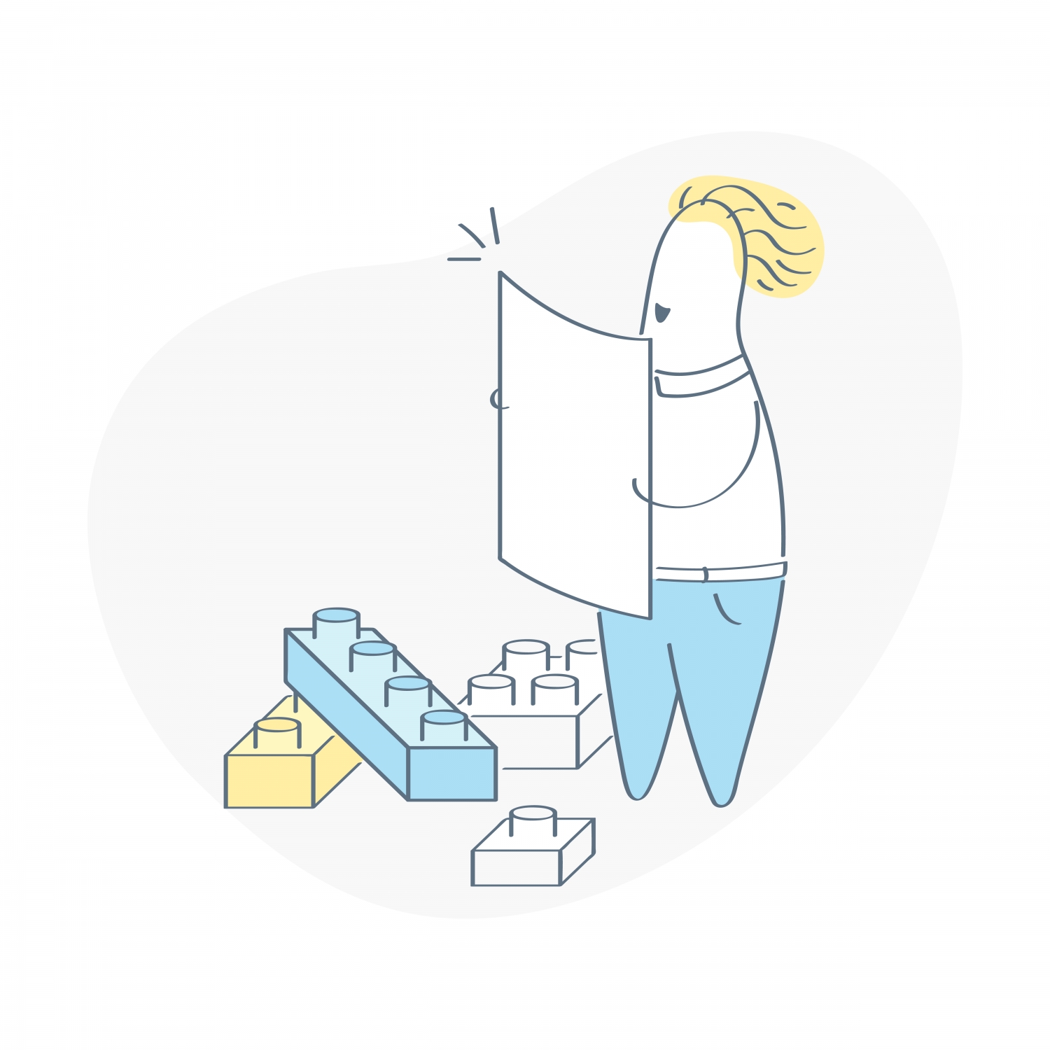 Small character with building blocks