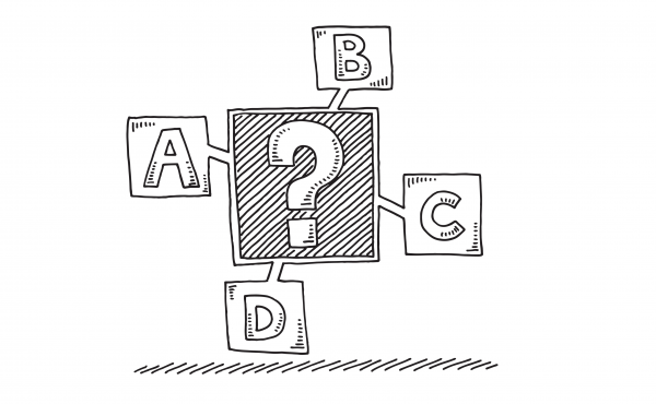Question mark with A, B, C or D branches