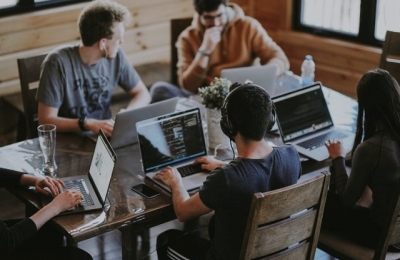 Group of students with laptops