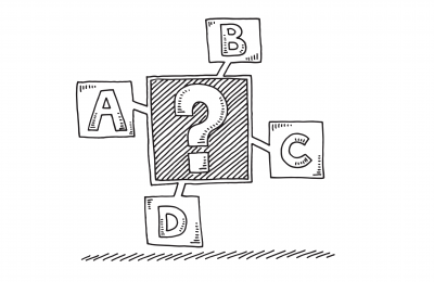 Question mark with A, B, C or D branches