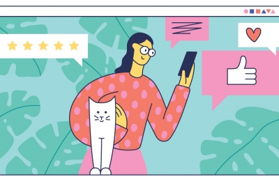 Illustration of a woman checking social media notifications on her phone