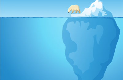 Illustration of a polar bear sitting on the tip of the iceberg.