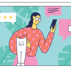 Illustration of a woman checking social media notifications on her phone